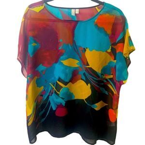 MADISON Large Multicolor Sheer Round Neck Chiffon Blouse